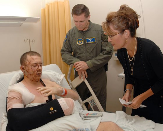 Governor Palin Visiting Wounded American Troops - Obama Snubbed American Troops In Germany - He Always Has An Excuse For Zero Patriotism.