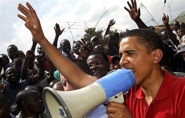 Obama campaigning for his muslim cousin Odinga in Kenya. Obama pretentiously absconded funds from the U.S. while he was an Illinois senator in 2006 to fly to Kenya. Christians were slaughtered after his muslim cousin lost.