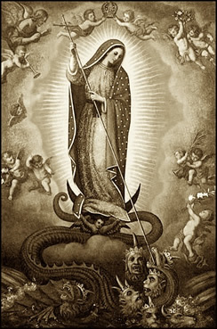 Our Lady of Guadalupe Virgin Mary Steps on Serpent Devil Satan Head