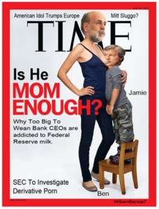 Ben Bernanke suckling Jamie Dimon with fake Fed milk