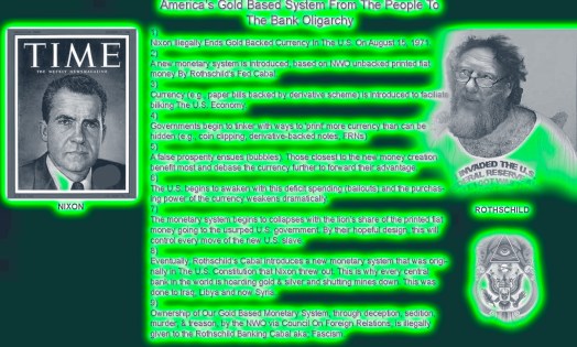 THIS IS WHAT IS ACTUALLY TAKING PLACE RIGHT NOW!  Claiming U.S. Wealth Of Gold And In Its Place Like A Tooth Fairy Leaving Only 'Worthless Fiat Printed USD Money'. NIXON ILLEGALLY DROPPED OUR GOLD BACKING FOR ROTHSCHILD TO PILFER THE U.S. WITH PAPER. NOW THAT THE U.S. IS SMOTHERED WITH FORCED PAPER [ARTIFICIAL] DEBT ~ ROTHSCHILD HAS BEEN [MERGING] THE GOLD FROM LIBYA TO HIS VAULTS. ONE OF ROTHSCHILD'S VAULTS IS NOW BAGHDAD. THIS IS WHY ROTHSCHILD'S COMEX HAS ALSO BEEN ARTIFICIALLY DUMPING THE GOLD/SILVER CHARTS -> TO GET PEOPLE OUT OF THE GOLD/SILVER MARKET -> JUST REMEMBER SILVER IS 5Xs MORE SCARCE THAN GOLD AND INDUSTRY USES SILVER FAR MORE SO THAN GOLD. JUST WAIT UNTIL THE BOTTOM IS HIT ON THIS ONE ~ THE PRECIOUS METALS MARKET WILL SKY ROCKET INTO INFINITY AND THOSE MESMERIZED BY FOOTBALL GAMES AND PARIS HILTON WILL BE EATING CAT FOOD IN THE ALLEYS I AM VERY SORRY TO SAY THIS IS THE ELITIST GAME AND THATS HOW THESE SOCIOPATHS THINK AND THIS IS ALSO HOW WE AMERICANS GAVE UP ON OUT THINKING THESE VIGILANT PARASITES. ~ Click To Enlarge ~