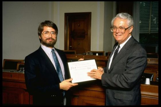 Michael Cavallo (R) presenting his foundation's 1988 Cavallo Prize for Moral Courage in Business & Govt. to Ernest Fitzgerald, whistleblower