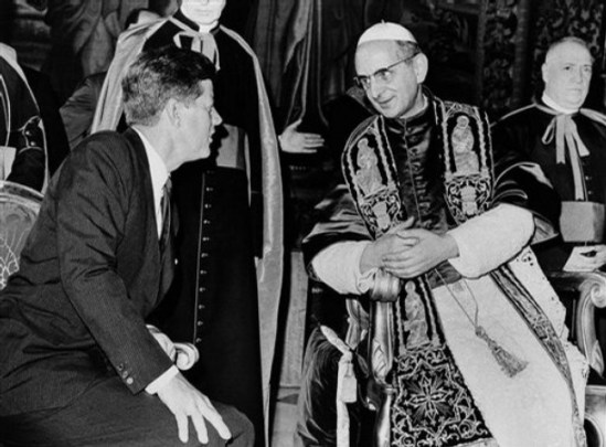 Pope Paul VI ** FILE ** President John F. Kennedy and Pope Paul VI talk at the Vatican in this July 2, 1963 file photo. Kennedy's meeting with Pope Paul VI at the Vatican was historic: the first Roman Catholic president of the United States was seeing the Roman Catholic pontiff only days after his coronation. Kennedy _ who struggled against anti-Catholic bias during his presidential campaign _ only shook hands with the pope rather than kissing his ring, as is the usual practice for Catholics. (AP Photo/File)