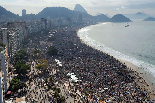 Pope Francis Speaks To Three million people who have gathered on Rio beach for mass. July 2013