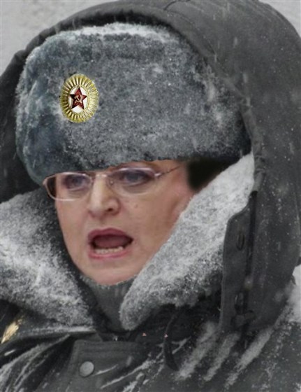 Rothschild's Soviet Evie Hudak huddles up against the cold.