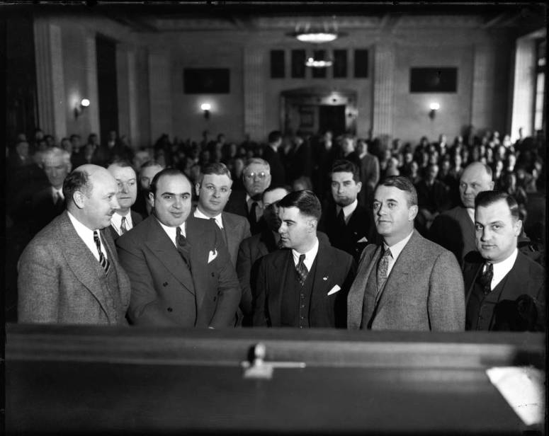 Al Capone, second from left, in Chicago's criminal courthouse in 1931. — Chicago Tribune historical photo