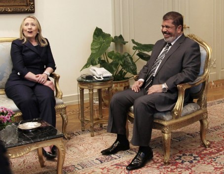 Hillary Clinton seated With Egypt's Ex- NWO Puppet President Mohammed Morsi