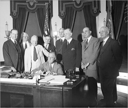 President Roosevelt [FDR] Signing the Glass-Steagall Act July 16, 1933. Preventing Banks From Meddling With The U.S> Economy. Separating Investment From Commercial Banking.