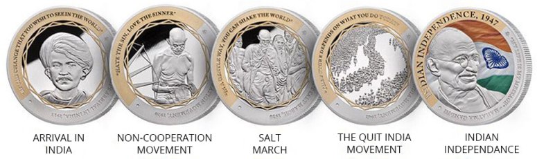 GANDHI Coin Collection of 5 Limited Edition Silver 1oz Coins